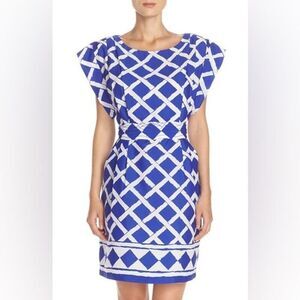 Eliza J‎ Blue White Belted Pleated Fit & Flare Dress 18W NWT